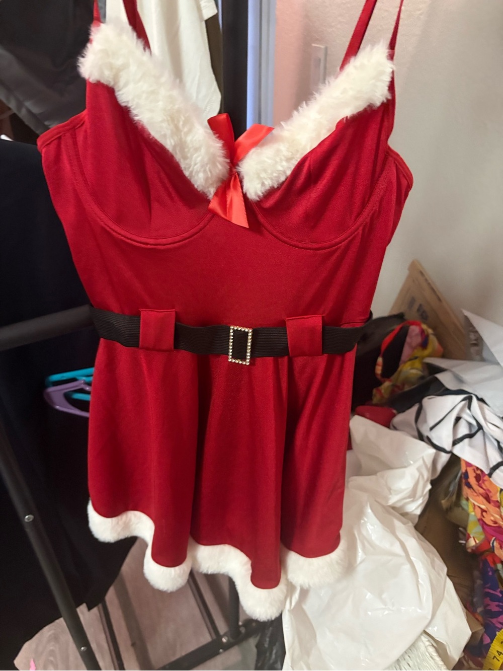 Love Red Holiday Dress with White Faux Fur Trim
